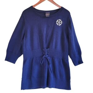 Torrid Outlander Lattice Front Quarter Sleeve Tunic Sweater Blue Womens Large